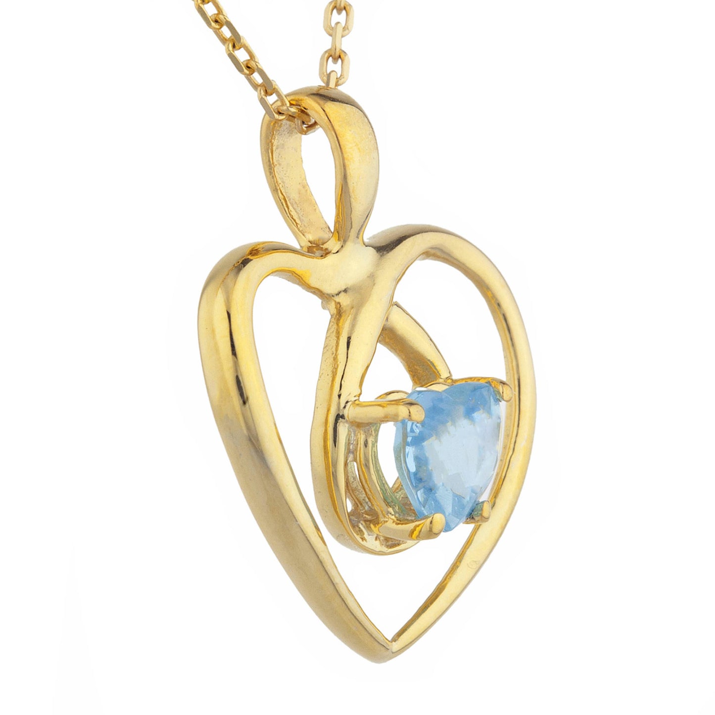 14Kt Gold Blue Topaz Heart Design Pendant Necklace