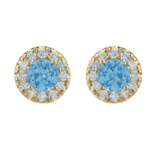 14Kt Gold 1 Ct Blue Topaz Halo Design Stud Earrings