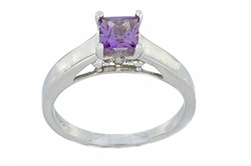 0.50 Ct Alexandrite & Diamond Princess Cut Ring .925 Sterling Silver Rhodium Finish