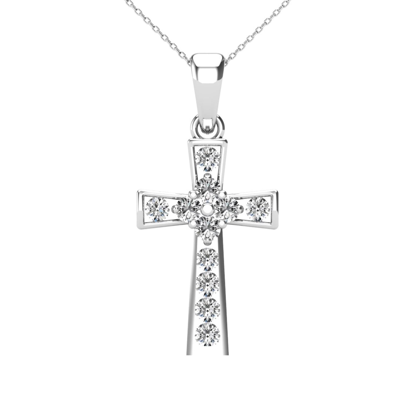 14Kt White Gold 0.17 Ct Genuine Natural Diamond Cross Pendant Necklace