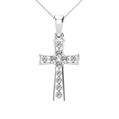 14Kt White Gold 0.17 Ct Genuine Natural Diamond Cross Pendant Necklace