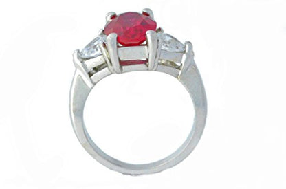 4 Ct Created Ruby Oval & White Topaz Heart Ring .925 Sterling Silver Rhodium Finish