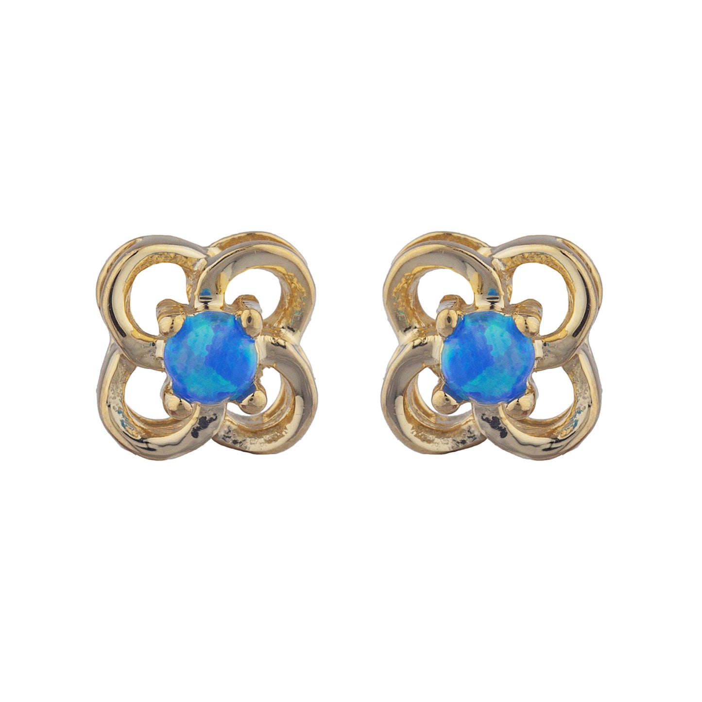 14Kt Gold Blue Opal Love Knot Stud Earrings