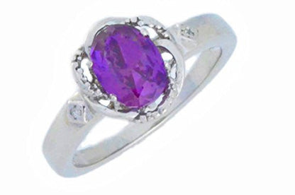 2 Ct Amethyst & Diamond Oval Ring .925 Sterling Silver Rhodium Finish