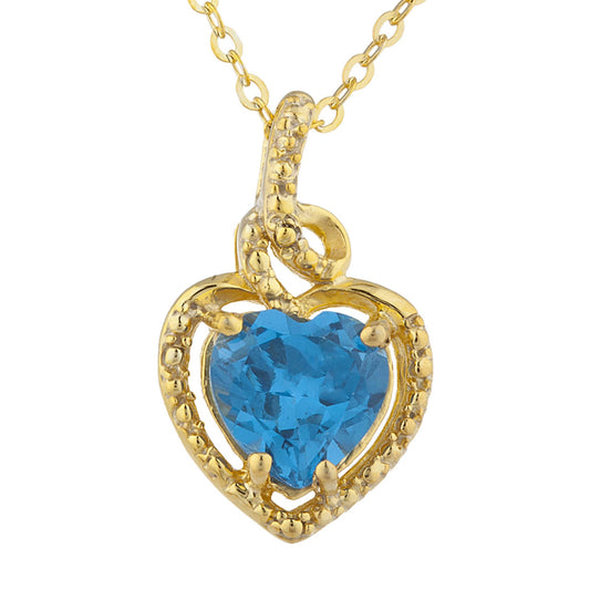 14Kt Gold London Blue Topaz Heart Design Pendant Necklace