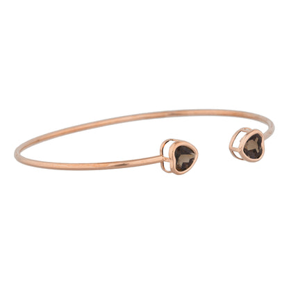 14Kt Rose Gold Plated Genuine Smoky Topaz Heart Bezel Bangle Bracelet