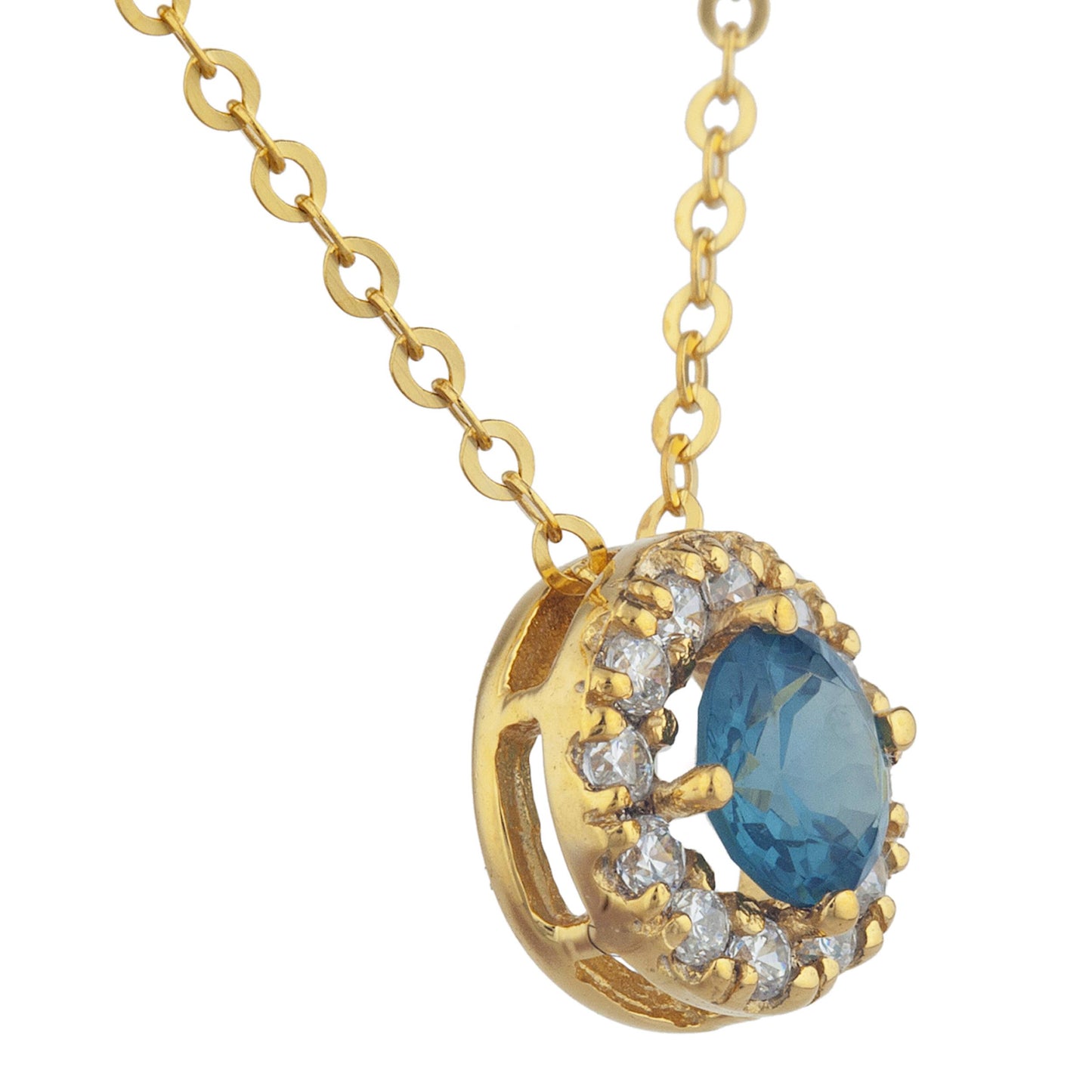 14Kt Gold 0.50 Ct London Blue Topaz Halo Design Pendant Necklace