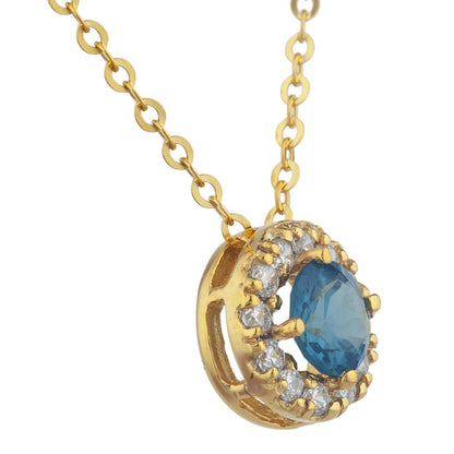 14Kt Gold 0.50 Ct London Blue Topaz Halo Design Pendant Necklace