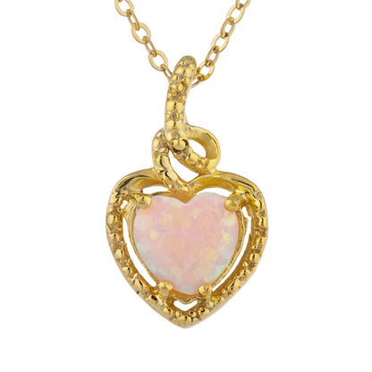 14Kt Gold Pink Opal Heart Design Pendant Necklace