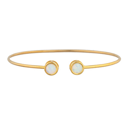 14Kt Yellow Gold Plated Opal Round Bezel Bangle Bracelet