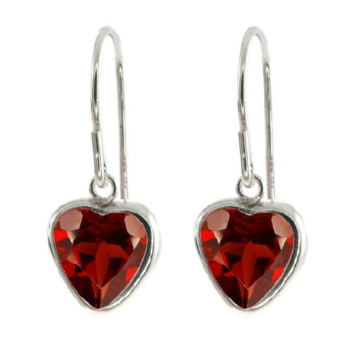 2 Ct Garnet Heart Bezel Dangle Earrings .925 Sterling Silver