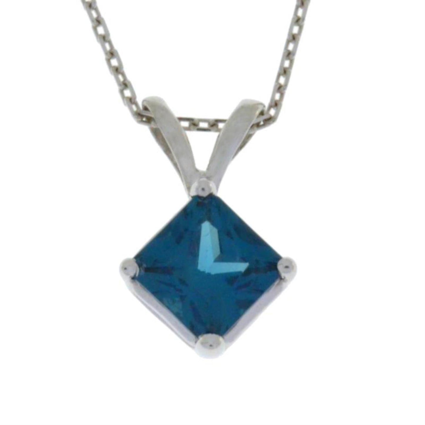 14Kt Gold London Blue Topaz Princess Cut Pendant Necklace