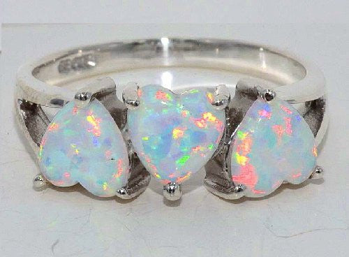 6mm Opal Heart Ring .925 Sterling Silver Rhodium Finish