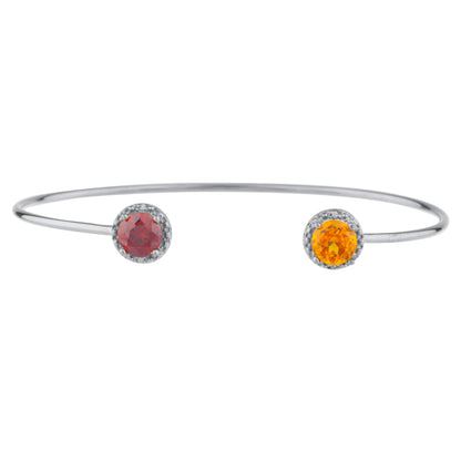 14Kt Gold Garnet & Orange Citrine Diamond Round Bangle Bracelet