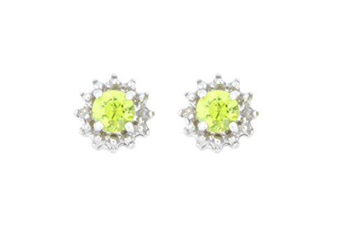 0.50 Ct Peridot & Diamond Stud Earrings .925 Sterling Silver