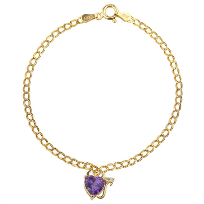 14Kt Yellow Gold Plated Alexandrite & Diamond Devil Heart Bracelet