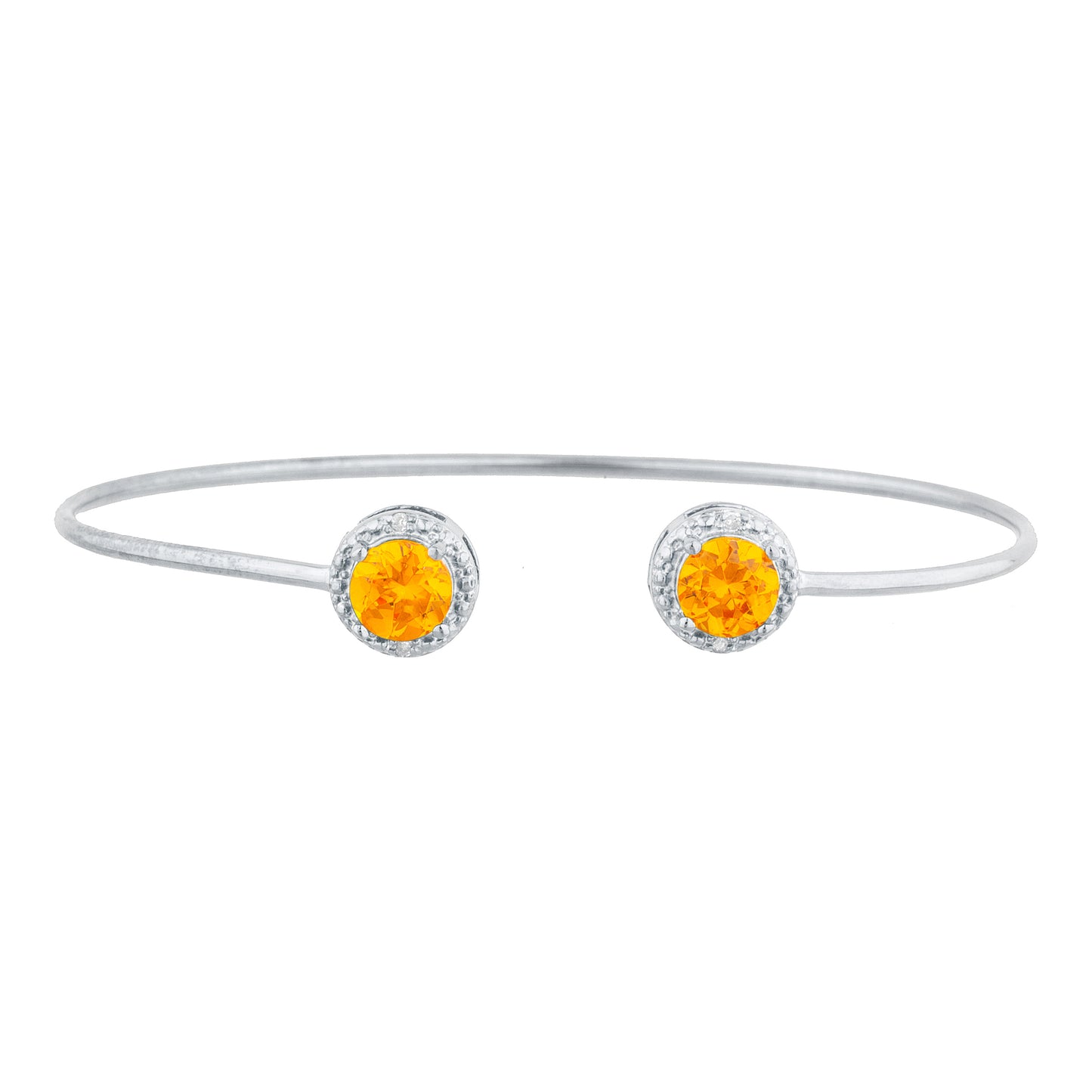 2 Ct Orange Citrine & Diamond Round Bangle Bracelet .925 Sterling Silver