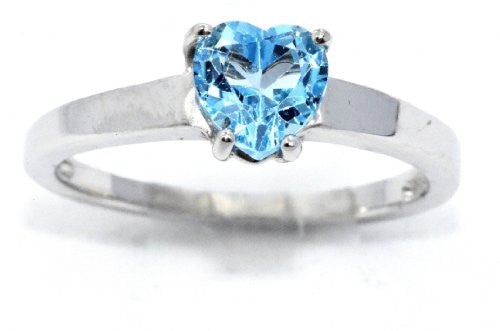 1 Ct Blue Topaz Heart Ring .925 Sterling Silver Rhodium Finish