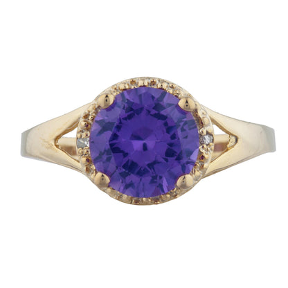 14Kt Gold 2 Ct Alexandrite & Diamond Halo Design Round Ring