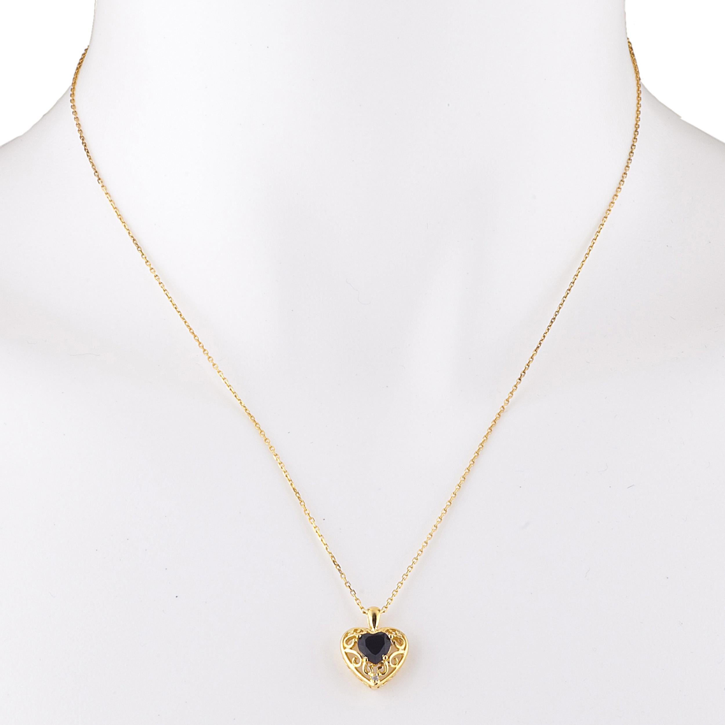 14Kt Gold Genuine Black Onyx & Diamond Heart LOVE ENGRAVED Pendant Necklace