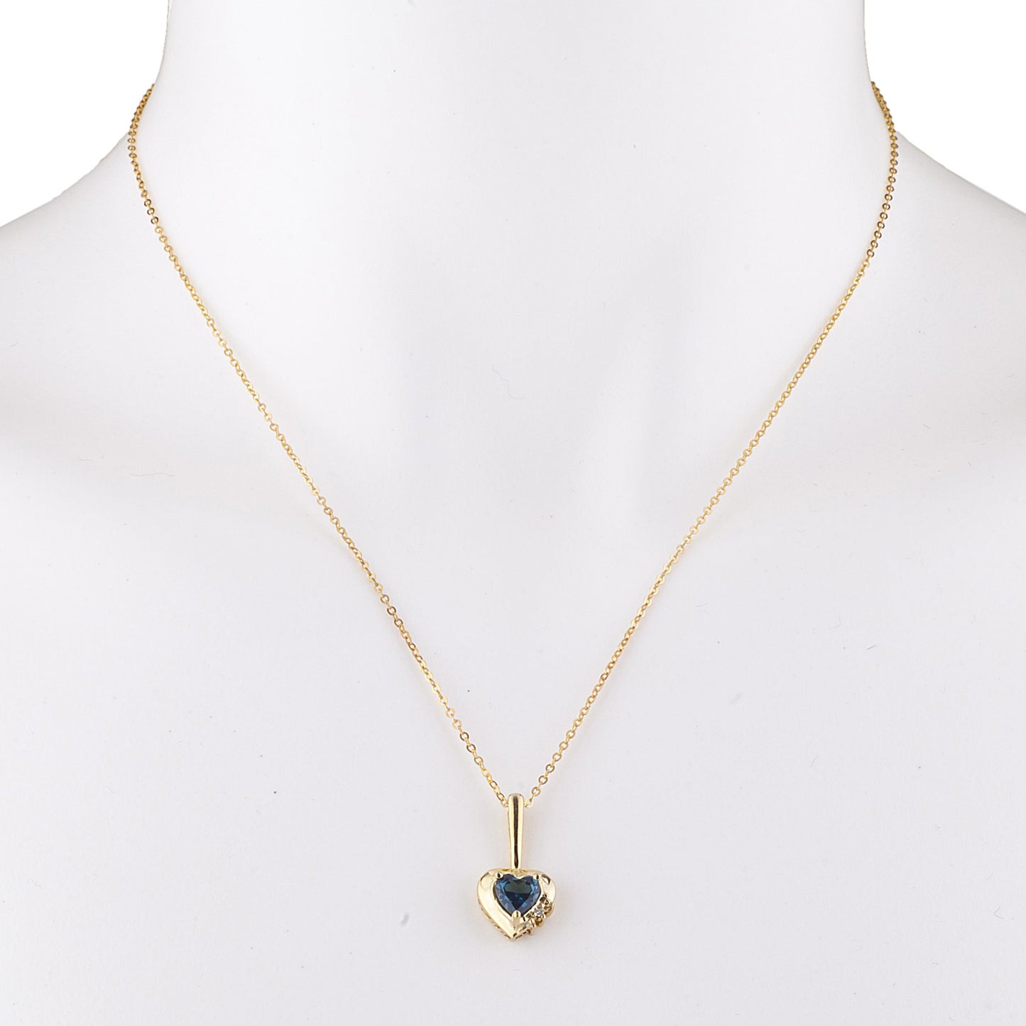 14Kt Yellow Gold Plated London Blue Topaz & Diamond Heart Pendant