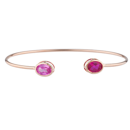 Created Ruby & Pink Sapphire Oval Bezel Bangle Bracelet 14Kt Rose Gold Plated Over .925 Sterling Silver