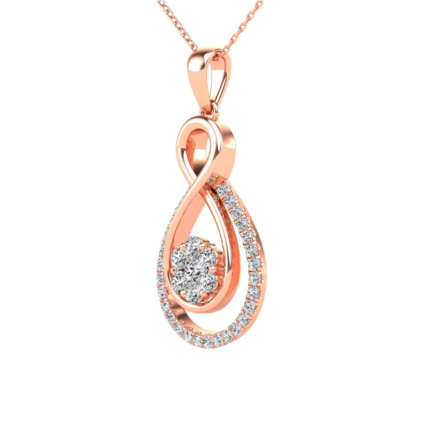 14Kt Rose Gold 0.32 Ct Genuine Natural Diamond Infinity Design Pendant Necklace