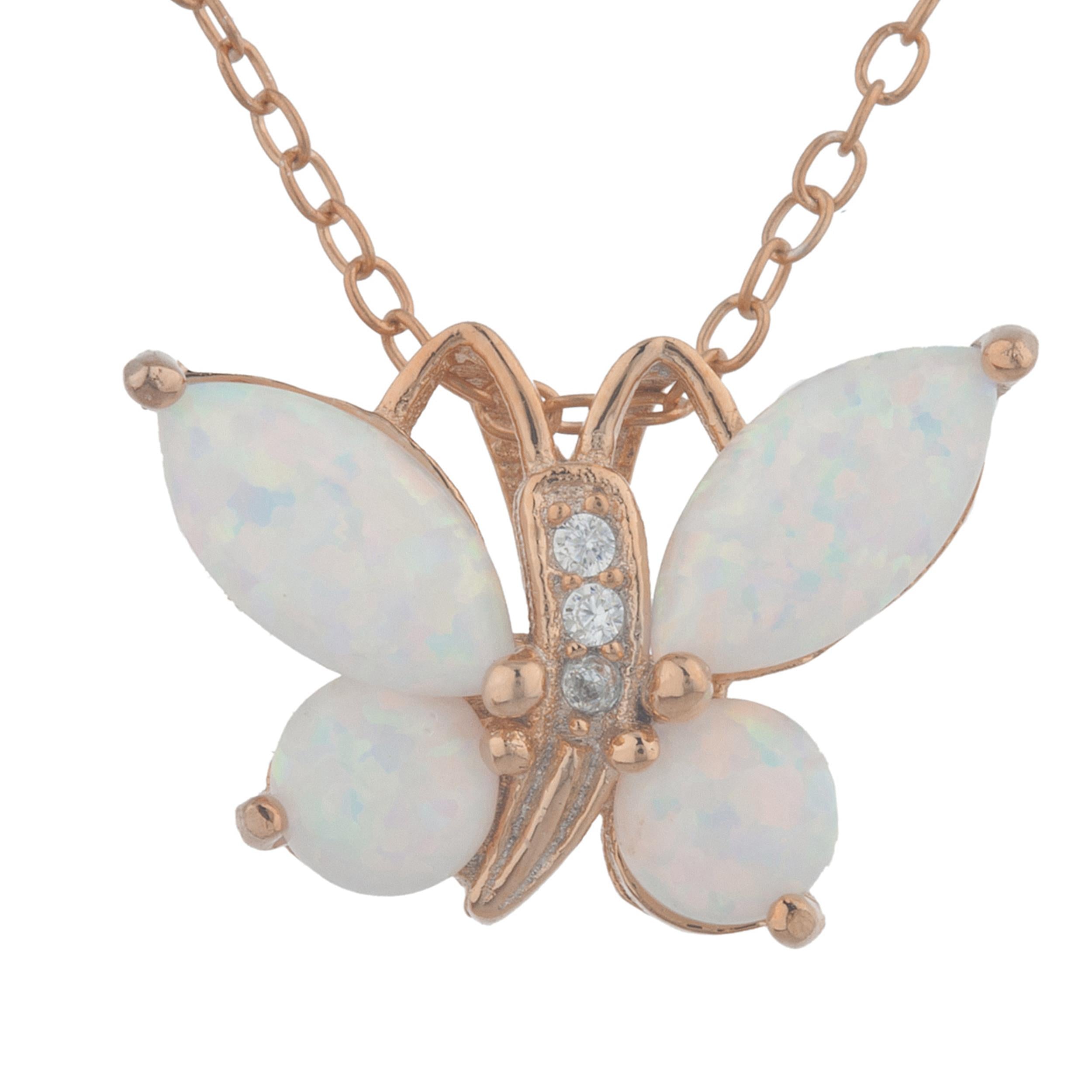 14Kt Rose Gold Plated Opal Butterfly Pendant