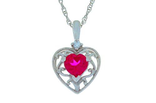 1 Carat Created Ruby Heart Pendant .925 Sterling Silver Rhodium Finish