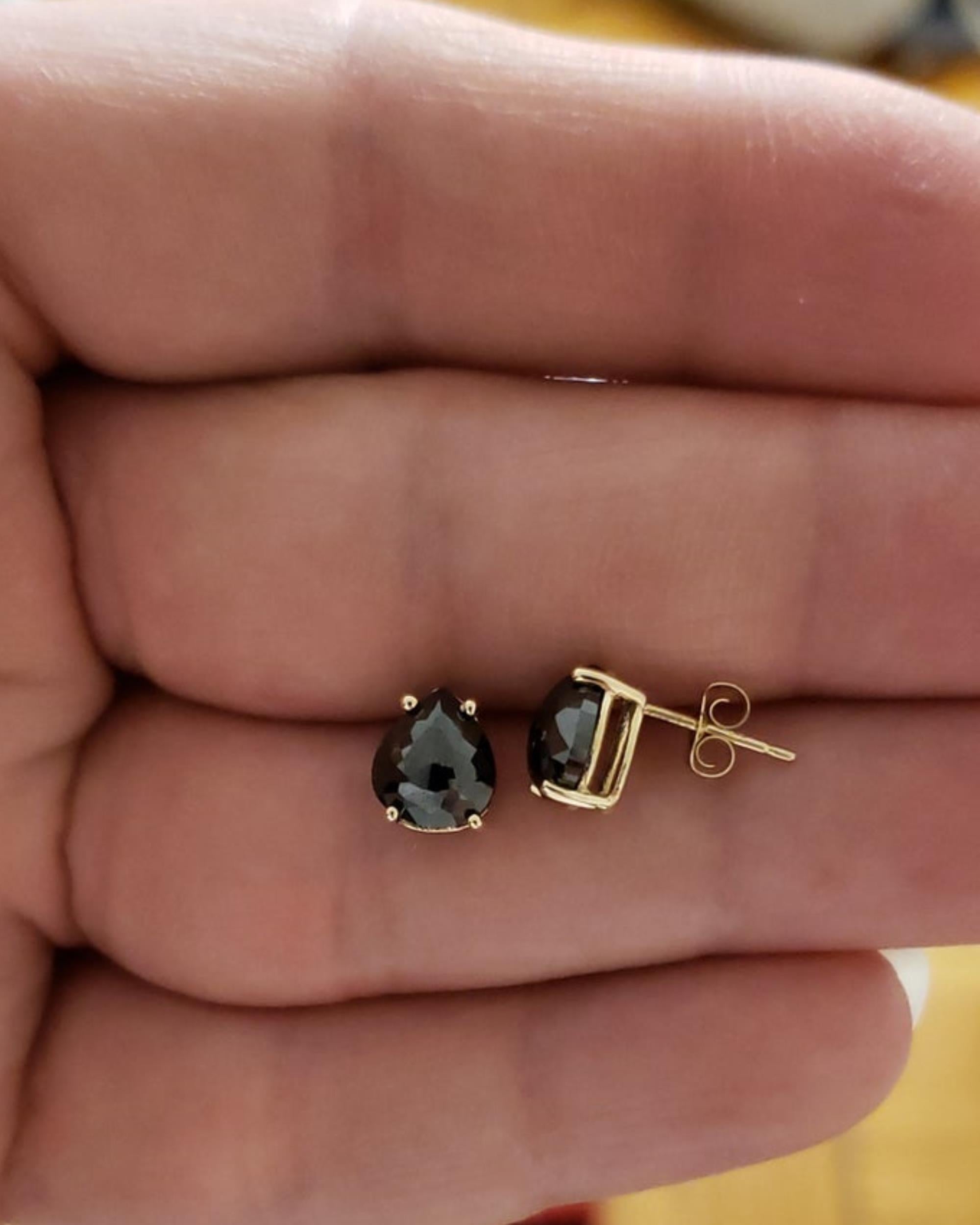 14Kt Gold 3.10 Ct Rose Cut Black Diamond Teardrop Stud Earrings