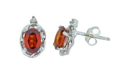 1 Ct Garnet & Diamond Oval Stud Earrings .925 Sterling Silver