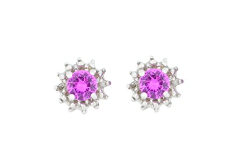 0.50 Ct Pink Sapphire & Diamond Stud Earrings .925 Sterling Silver