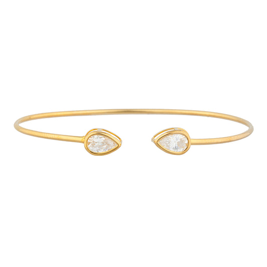 14Kt Yellow Gold Plated White Sapphire Pear Bezel Bangle Bracelet