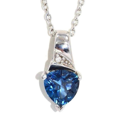 14Kt Gold 1.5 Ct London Blue Topaz & Diamond Trillion Pendant Necklace