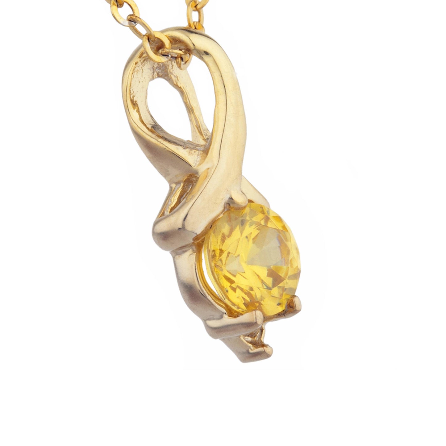 14Kt Yellow Gold Plated Yellow Citrine & Diamond Round Design Pendant