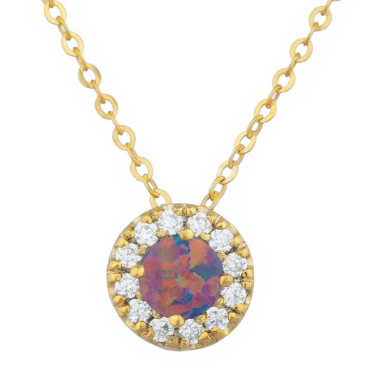 14Kt Gold Black Opal Halo Design Pendant Necklace