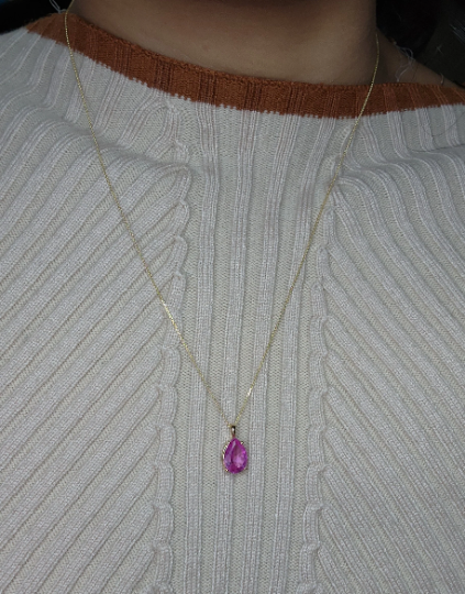 14Kt Gold Pink Sapphire Teardrop Pendant Necklace