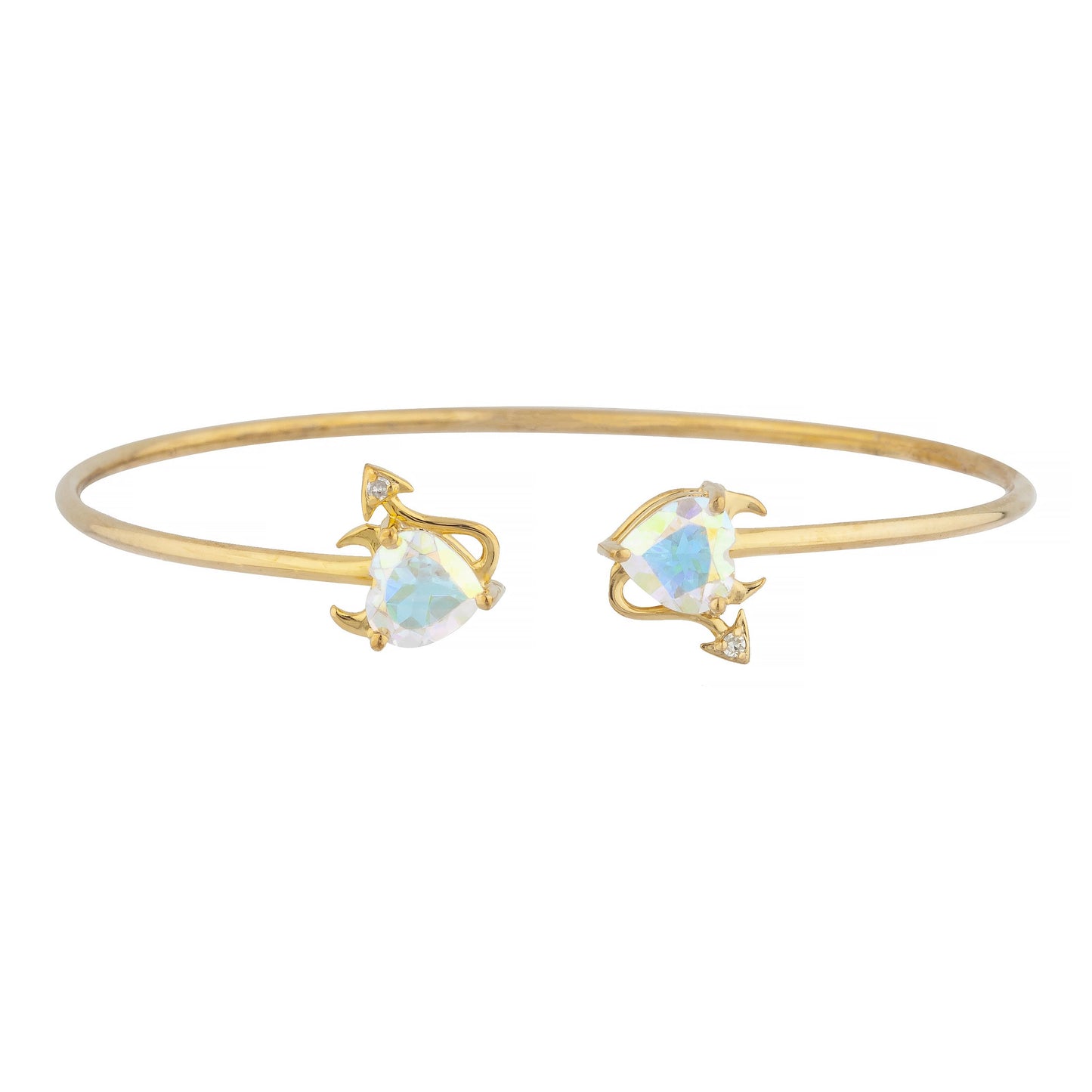 Natural Mercury Mist Mystic Topaz & Diamond Devil Heart Bangle Bracelet 14Kt Yellow Gold Rose Gold Silver