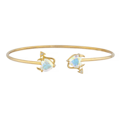 Natural Mercury Mist Mystic Topaz & Diamond Devil Heart Bangle Bracelet 14Kt Yellow Gold Rose Gold Silver