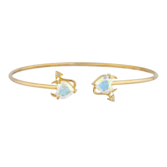 Natural Mercury Mist Mystic Topaz & Diamond Devil Heart Bangle Bracelet 14Kt Yellow Gold Rose Gold Silver