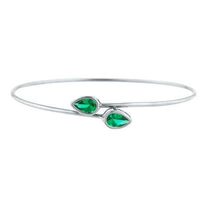 14Kt Gold Emerald Pear Bezel Bangle Bracelet