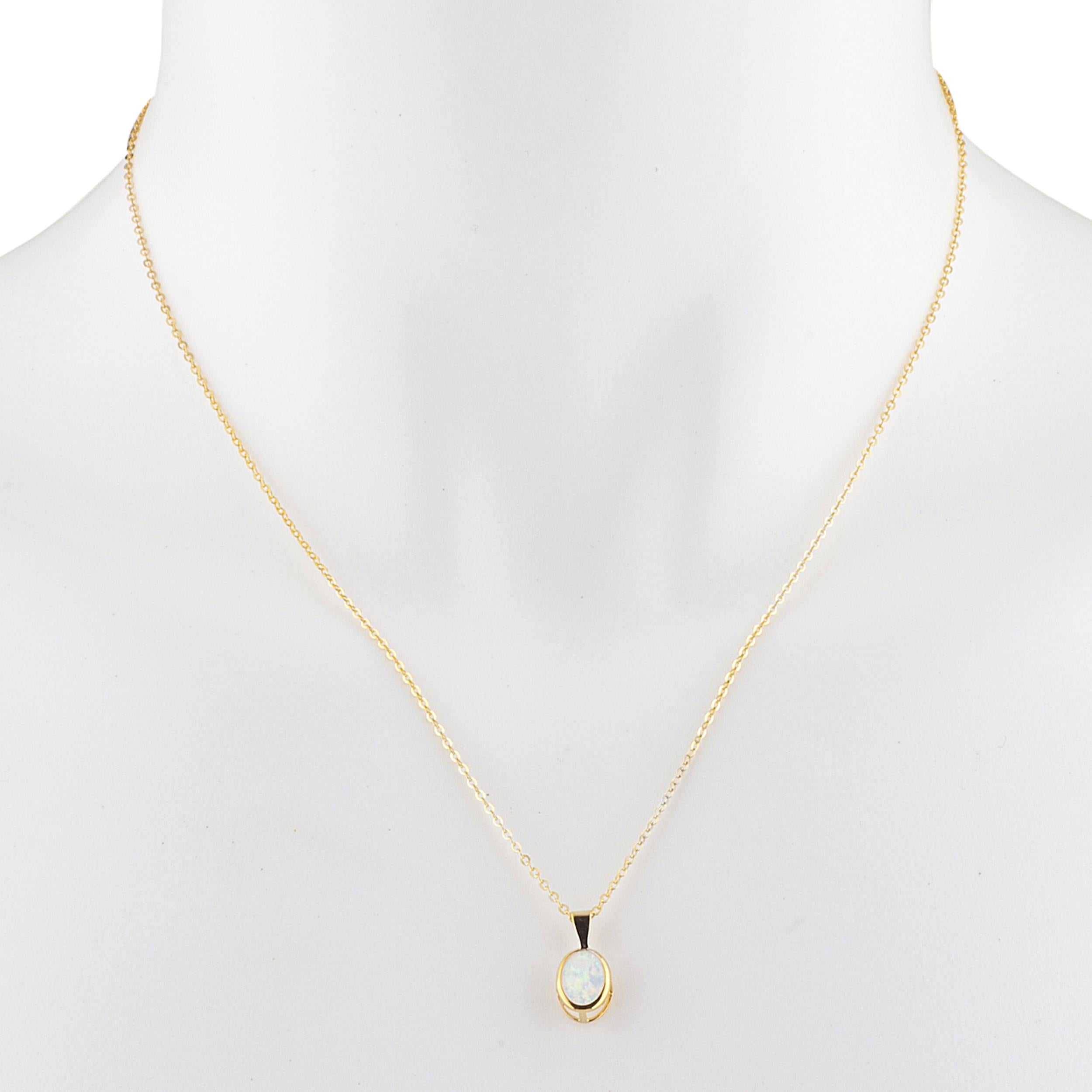 14Kt Gold Opal Oval Bezel Pendant Necklace
