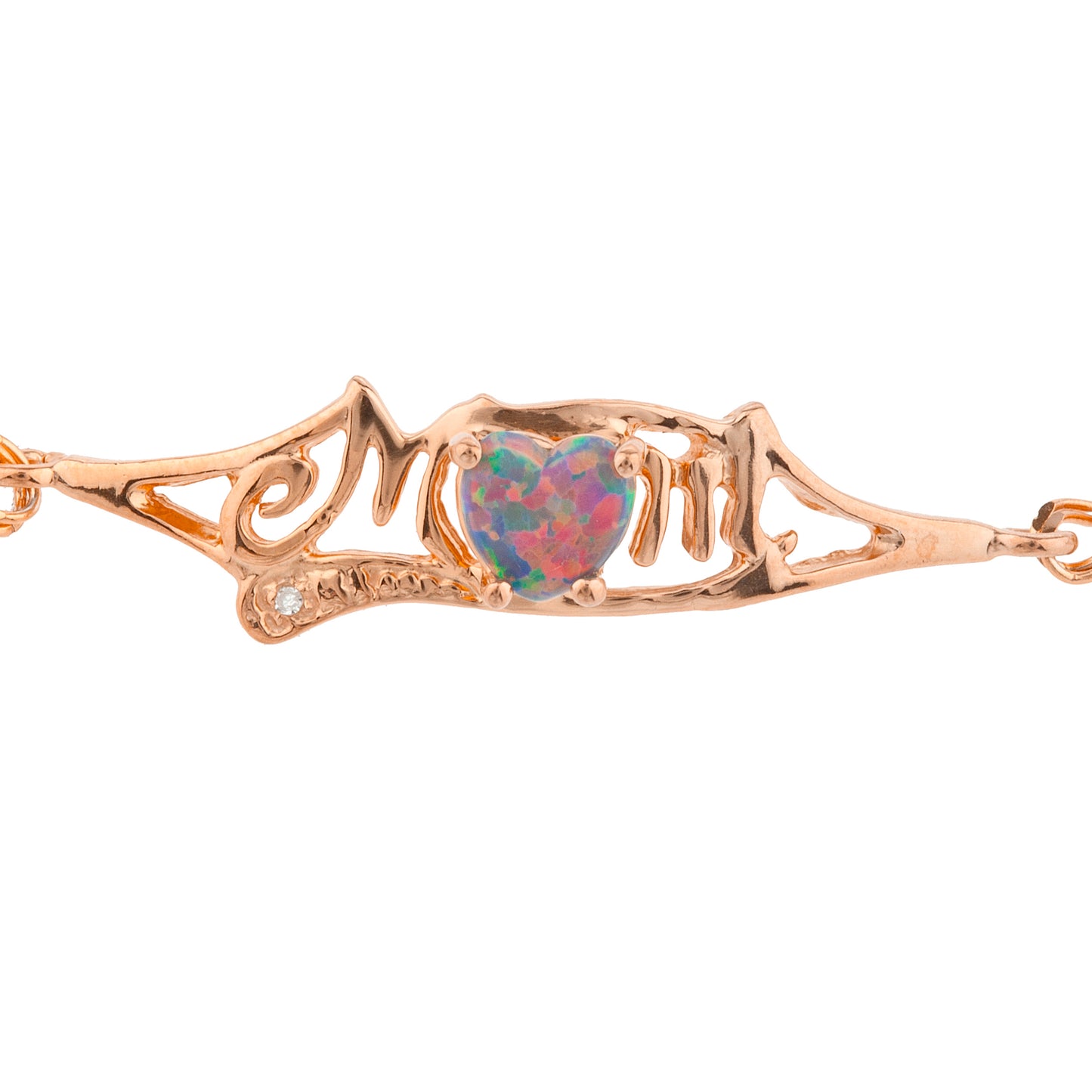 Black Opal & Diamond Heart Mom Bracelet 14Kt Rose Gold Plated Over .925 Sterling Silver