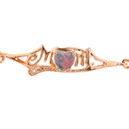 Black Opal & Diamond Heart Mom Bracelet 14Kt Rose Gold Plated Over .925 Sterling Silver