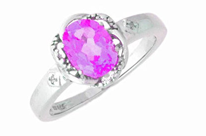 2 Ct Pink Sapphire & Diamond Oval Ring .925 Sterling Silver Rhodium Finish