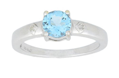 1 Ct Blue Topaz & Diamond Round Ring .925 Sterling Silver Rhodium Finish