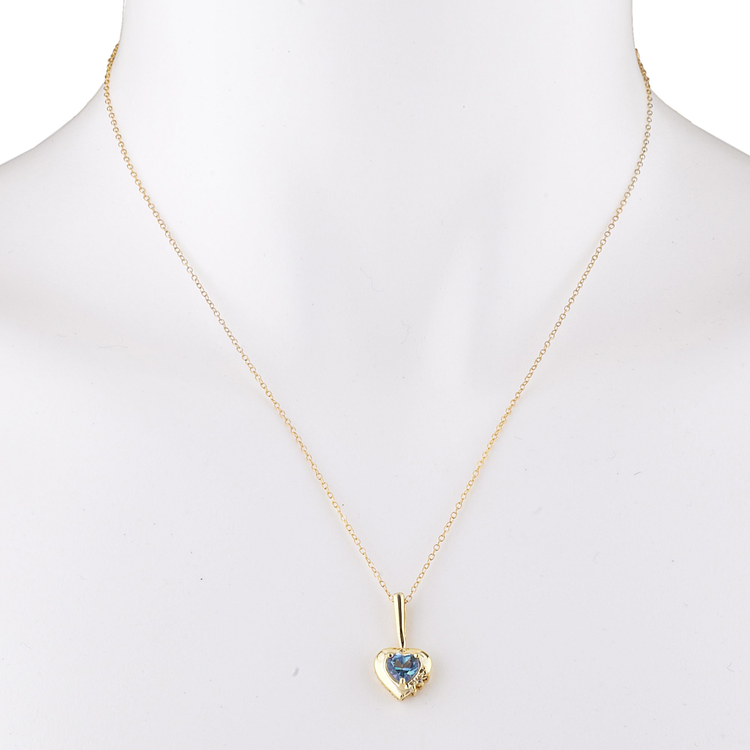 14Kt Gold Natural Blue Mystic Topaz & Diamond Heart Design Pendant Necklace