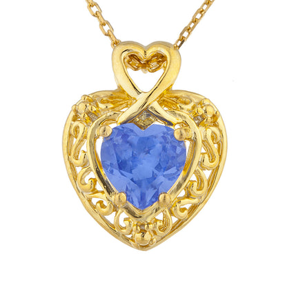 14Kt Gold Tanzanite Heart Design Pendant Necklace