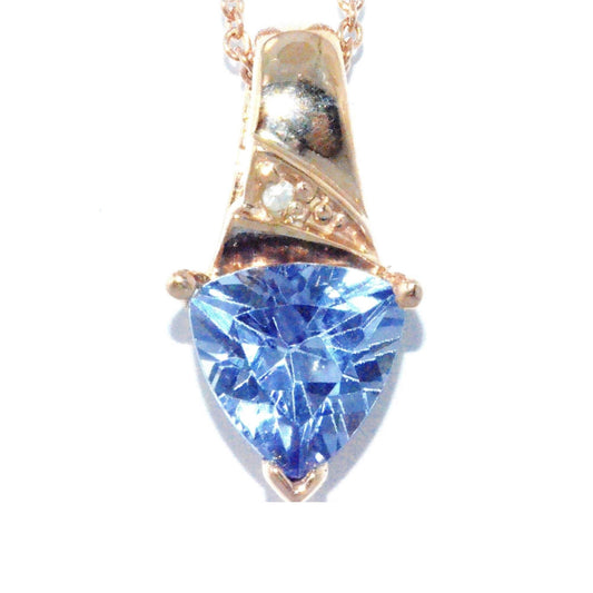 14Kt Gold 1.5 Ct Tanzanite & Diamond Trillion Pendant Necklace