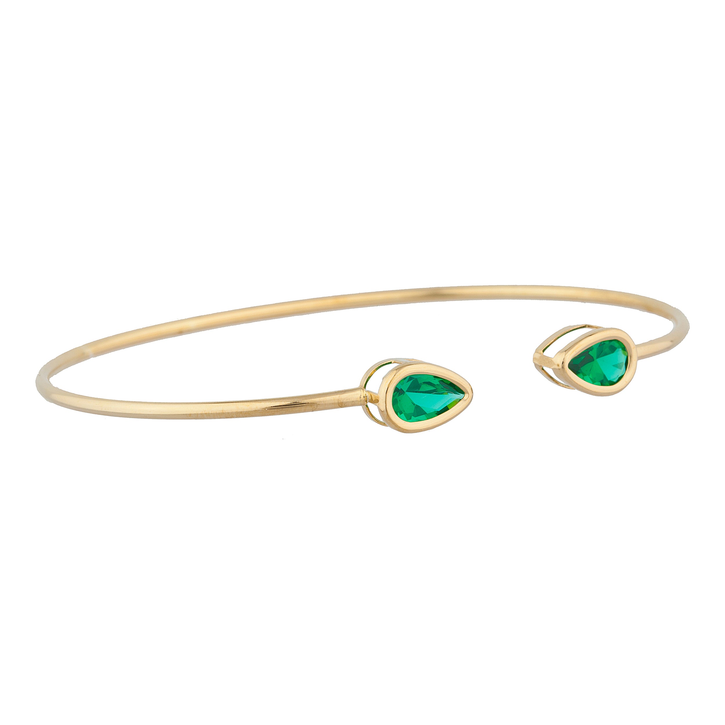 14Kt Gold Emerald Pear Bezel Bangle Bracelet